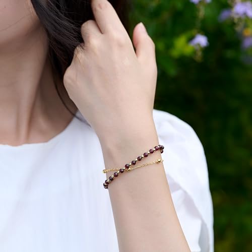 Farfume Crystal Beaded Bracelets for Women 4mm Natural Stone Jewelry Gifts | Natural Beads Gemstone,Handmade,Helper Tool,Yoga Protection,Hypoallergenic,Durability Wear - color: Garnet-Passion & Vitality