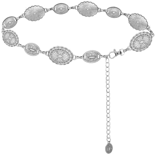 Women's Concho Chain Belt Western Cowgirl Metal Waist Chain | Belt for Dress - color: C Silver, size: M: 47.2 in