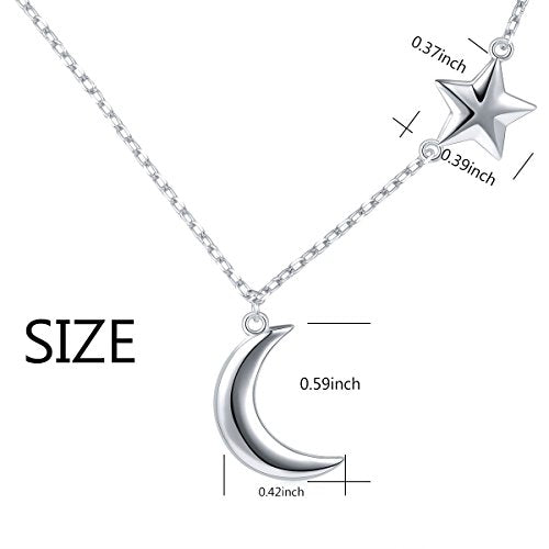 Ladytree 925 Sterling Silver Jewelry Crescent Moon and Star Pendant Necklace - style: One Star A