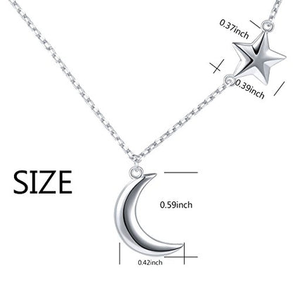 Ladytree 925 Sterling Silver Jewelry Crescent Moon and Star Pendant Necklace - style: One Star A