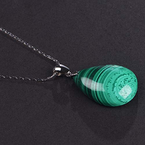 iSTONE 925 Sterling Silver Natural Crytral for Womens Pendant Necklace, Gemstone Birthstone with 17.8" Silver Chain Ladies - color: Malachite 1