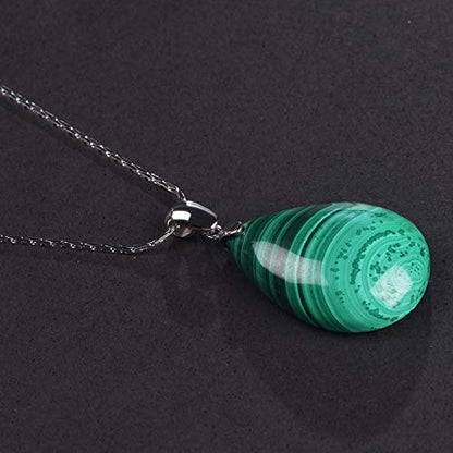 iSTONE 925 Sterling Silver Natural Crytral for Womens Pendant Necklace, Gemstone Birthstone with 17.8" Silver Chain Ladies - color: Malachite 1
