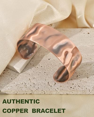 MagEnergy Copper Bracelet for Men Women, 100% Solid Copper Bracelets, Pure, Raw Handmade Hammered Copper Cuff Bangles Bracelet - color: Copper Hammered 7inch