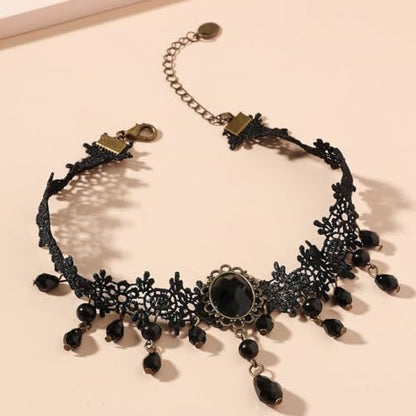 CSIYANJRY99 Gothic Choker Necklace for Women Halloween Red Crystal Vampire Choker Steampunk Lace Choker Witch Costume Accessories - style: Long and short tassels