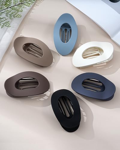 Mesovor 6 Pack Flat Hair Claw Clips, 4.33" Nonslip Round Lay Hair Clips | Strong Hold French Large Flat Hairclips for Lying Down, Yoga, Driving (Blue Matte) - color: Blue Matte