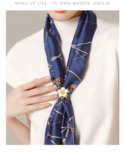 Elegant Gardenia Flower Scarf Ring for Women CZ Crystal Floral Silk Scarf Clip Scarves Buckle Shawl Brooch Statement Finger Ring Decoration Accessories for Mother