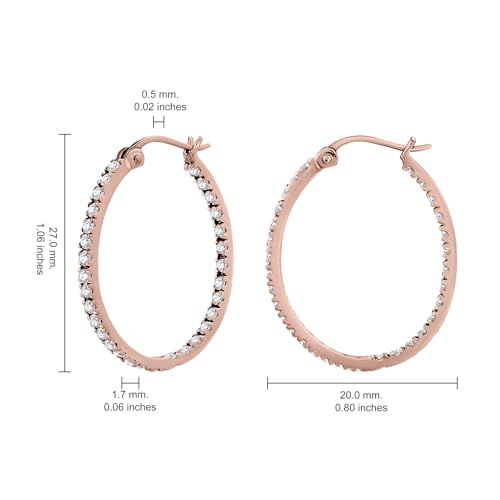 Hoops & Loops 925 Sterling Silver Cubic Zirconia Inside Out Oval Hoop Earrings for Women, 20mm 25mm 30mm - color: 25mm-Rose Gold