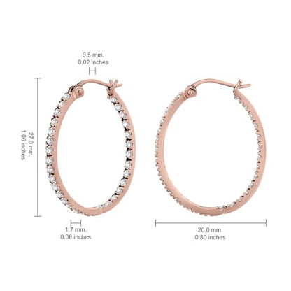Hoops & Loops 925 Sterling Silver Cubic Zirconia Inside Out Oval Hoop Earrings for Women, 20mm 25mm 30mm - color: 25mm-Rose Gold