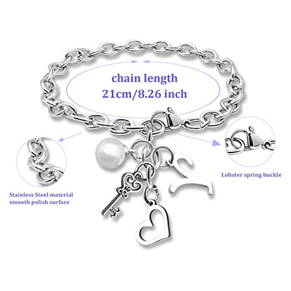 Initial A-Z Bracelets Gift for Women Girls Stainless Steel Chain Bracelet 26 Alphabet Jewelry Gifts for Birthday Anniversary Letter Bracelet Monogram Gifts for Sister Friend Girlfriends Mom 8.26 Inch - color: Y