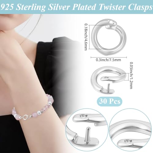 Beebeecraft 1 Box 30Pcs Locking Jump Rings 7.5mm Small 925 Sterling Silver Plated Round Split Jump Ring Open O Connector for Jewelry Making Charms Necklaces Pendants Bracelets DIY Crafts - color: Silver