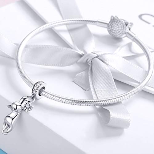 BISAER 925 Sterling Silver Charms for Bracelets Cat Dog Sloth Animal Beads Butterfly Fairy Heart Dangle Pendant Charms - color: Cat Paw