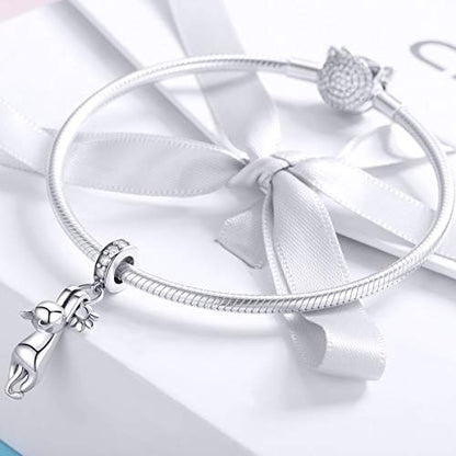 BISAER 925 Sterling Silver Charms for Bracelets Cat Dog Sloth Animal Beads Butterfly Fairy Heart Dangle Pendant Charms - color: Cat Paw