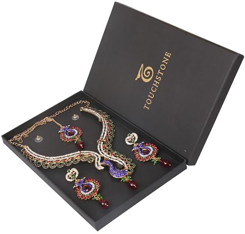 Touchstone Indian Bollywood Traditional Craftsmanship Mughal Designer Jewelry Wedding Necklace Set in Antique Gold Or White Tone for Women. - style: D411 Multicolor