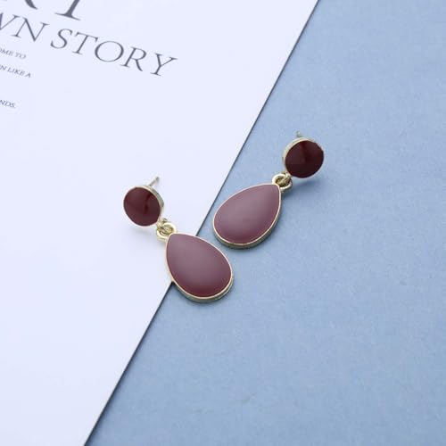 Vintage Enamel Burgundy Dangle Earrings Oval Red Acrylic Dangle Earrings Round Disc Stud Earrings Teardrop Burgundy Drop Earrings Acrylic Red Geometric Earrings Jewelry for Women