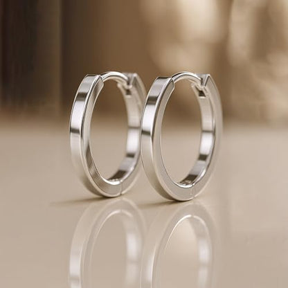 LeCalla 925 Sterling Silver Small Huggie Hoop Earrings for Women | Rhodium-Plated Lightweight Classic Hoop Earrings for Women 15MM