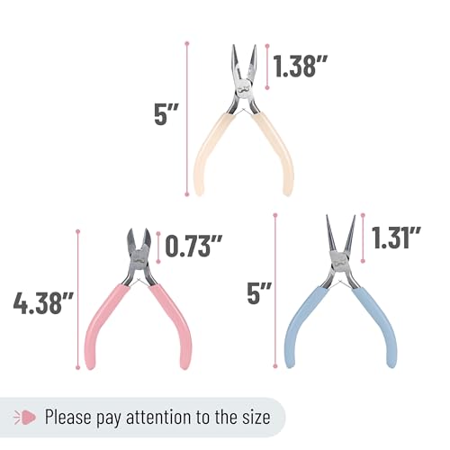 Mr. Pen- Pliers for Jewelry Making, 3 Pack, Chain Nose | Round Nose Pliers Set and Wire Cutter for Beading, Wire Wrapping, Jump Rings, Jewelry Repair, Crafting, DIY - color: Pastel