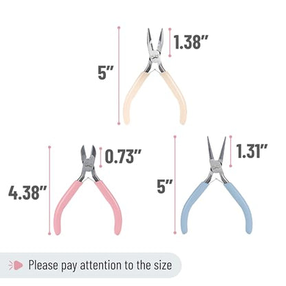 Mr. Pen- Pliers for Jewelry Making, 3 Pack, Chain Nose | Round Nose Pliers Set and Wire Cutter for Beading, Wire Wrapping, Jump Rings, Jewelry Repair, Crafting, DIY - color: Pastel