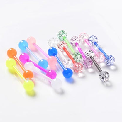 FORUBUS Colorful Tongue Rings Nipple Rings for Women Body Piercing Jewelry 14G 16mm Pierced Barbells Body Jewelry 50Pcs/30Pcs/20Pcs Pack - color: E-16pcs glow