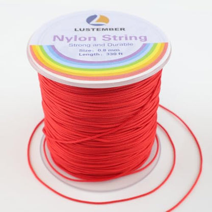 LUSTEMBER 0.8mm Nylon String, Strong Bracelet String, Durable Nylon Cord for Jewelry Making, Bracelets, Beading, Necklaces, Rattail Braiding, Kumihimo, Wind Chimes, Blinds and Handicrafts - size: Red