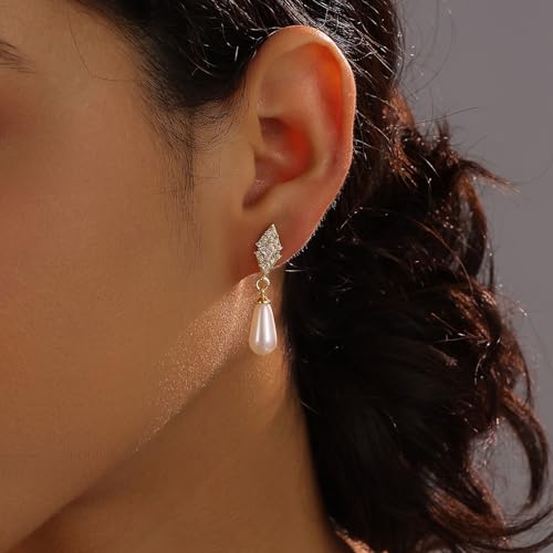 Gold Earrings for Women, 14K Gold Plated Tassel Dangle Earrings for Women Trendy Hypoallergenic Long Chain Earring Dainty Pearl Drop Earrings Elegant Wedding Earring Fashion Jewelry for Womens - color: Gold-Style 11