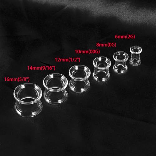 Vankula 2PCS 8-16mm Glass Ear Gauges Plugs and Tunnels Black Double Flared Saddle Ear Stretcher Expander Body Jewelry - color: Clear, size: 12mm(1/2")