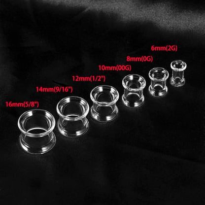 Vankula 2PCS 8-16mm Glass Ear Gauges Plugs and Tunnels Black Double Flared Saddle Ear Stretcher Expander Body Jewelry - color: Clear, size: 12mm(1/2")