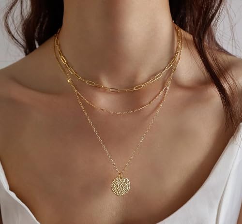 14K Gold Plated Layered Neckalce Set for Women Stack Small CZ Teardrop Pendant Neckalce Trendy Dainty Choker Chain Neckalce Drop Simple Thin Accessories Jewelry Gift