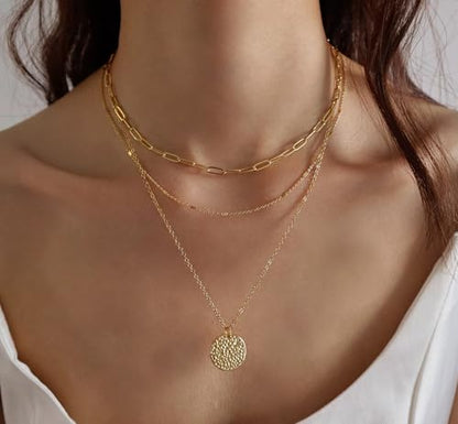 14K Gold Plated Layered Neckalce Set for Women Stack Small CZ Teardrop Pendant Neckalce Trendy Dainty Choker Chain Neckalce Drop Simple Thin Accessories Jewelry Gift