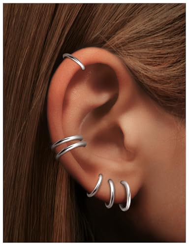 20G 18G 16G 14G Nose Rings Hoops Astm F136 Titanium Clicker Septum Jewelry Lip Ring Tragus Helix Daith Rook Conch Snug Cartilage Lobe Earrings Hoop Piercing Jewelry For Women Men Silver - size: 20G-8MM-9MM-10MM