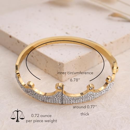 14k Gold Plated Cubic Zirconia Bangle Classic Bracelets for Woman, Sparkly Rhinestones Crown Bangle Stainless Steel Stackable Cuff Bracelet Trendy Statement Jewelry Gifts - color: GoldCrown