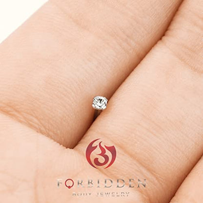 Forbidden Body Jewelry 14k Gold Nose Ring, 20g, Solid 6mm Stud, 2mm CZ Simulated Diamond, Non-Irritating Skin Safe Real Gold, Women and Men - color: 2pcs: 14k Yellow Gold