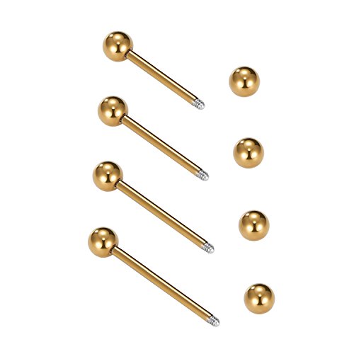 VCMART Nipple Rings Tongue Rings Stainless Steel 14G Straight Barbells Piercing Jewelry 12mm,14mm,16mm,18mm - color: 4 -gold