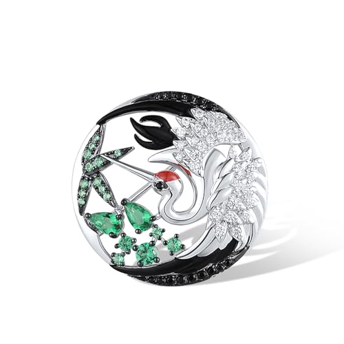 Santuzza 925 Sterling Silver Enamel Brooch Pin for Women - color: [B]Red Crowned Crane-Flying