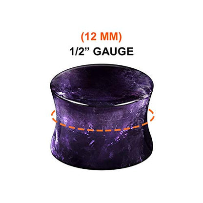 Organic Stone Amethyst Double Flared Saddle Ear Gauge Double Flare plugs Stretcher Lobe Earring Piercing Jewelry Choose Sizes - color: 2pcs-1/2" (12mm)-Stone