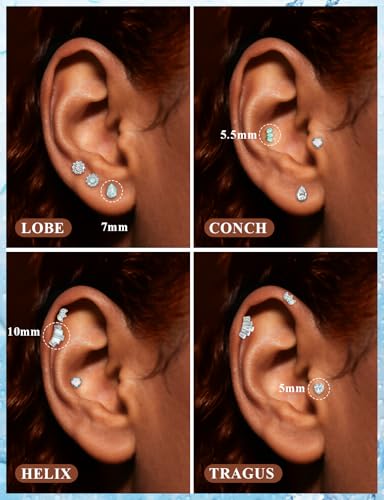 16G Astm F136 Titanium Internal Thread Flat Back Earrings Nose Studs Tragus Forward Helix Conch Cartilage Lobe Earrings Stud Medusa Labret Monroe Lip Ring Piercing Jewelry For Women Men - size: 16G--Style D-CZ