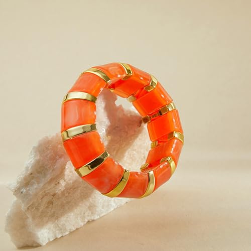 YBMYCM Acrylic Chunky Bangles Bracelets for Women Resin Gold-plated Stackable Stretch Bracelet Wide Wristbands Gift Jewelry - color: Orange