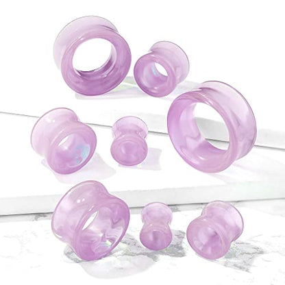 Lavender Opalite hollow Glass Ear Plug gauges ear tunnel gauges includes sizes 2 gauge though 25mm 1 inch ear stretching gauges stretching jewerly piercing plugs 00 gauge - size: 12 mm (1/2 inch)