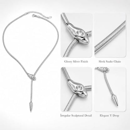 Snake Chain Lariat Necklace for Women Gift Fashion Accessory Y Necklace Slider Bead Drop Pendant Gold Tone or Silver Tone - color: A2：silver