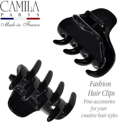 Camila Paris CP3659 French Hair Clip for Women, Small 2 inches Girls Hair Claw Clips Jaw Fashion Durable and Styling Hair Accessories for Women, Strong Hold No Slip Grip, Made in France - color: Black 2"