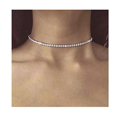 Tennis Necklaces for Women Sparkly Rhinestone Choker Diamond Chain Necklace - style: Silver 1 Row