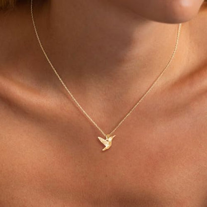 HANLI 14K Gold Plated Necklaces for Women - Dainty Butterfly, Star of David, Moon and Star, Sun, Lotus, Infinity, Hummingbird, Bee,Boots,Chill,Sunflower Pendant Designs - Elegant Jewelry for Women - color: Hummingbird