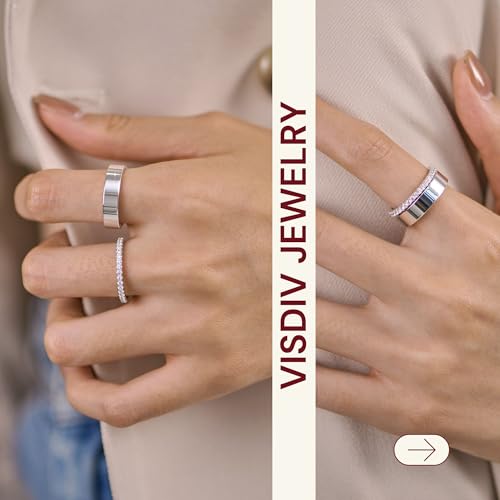 2 Pack Sterling Silver Eternity Ring & Gold Band for Women, 2mm CZ Stackable Wedding Engagement Promise Rings, Simple 5mm Plated Band, Size 5-10, Gift Jewelry Set - color: Silver, size: 9