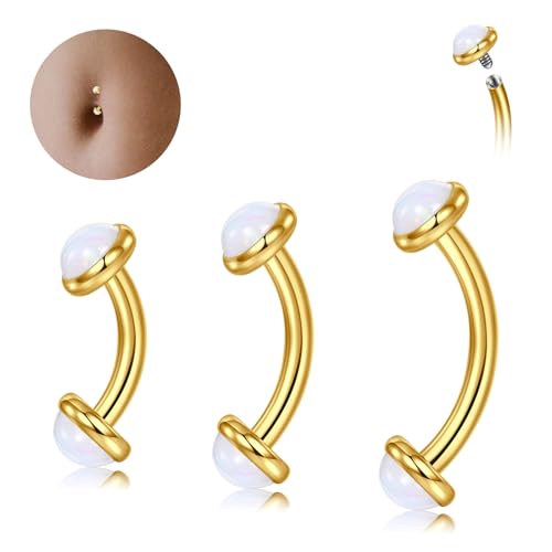 MODRSA Gold Belly Button Ring Dangle Belly Rings Silver Pink Dangling Dangly Belly Button Piercing Hypoallergenic Surgical Steel Opal Butterfly Navel Rings for Women Cute Dainty Navel Jewelry - color: D1- Mix 3 length opal -gold