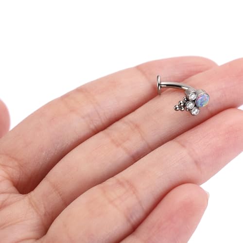 G23 Titanium Belly Jewelry 14G Flat Bottom Floating Belly Button Rings Curved Belly Barbell Navel Ring Belly Piercing 8/10/12/14mm Navel Rings Belly Piercings Jewelry for Women - color: Style3:Silver+Purple Opal/Clear CZ