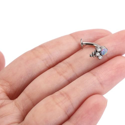 G23 Titanium Belly Jewelry 14G Flat Bottom Floating Belly Button Rings Curved Belly Barbell Navel Ring Belly Piercing 8/10/12/14mm Navel Rings Belly Piercings Jewelry for Women - color: Style3:Silver+Purple Opal/Clear CZ