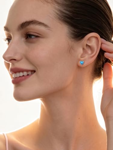 ChicSilver 925 Sterling Silver Earrings Sparkling Heart/Round/Princess Cut Birthstone Earrings for Women Birthday Jewelry with Gift Box - style: B.December(Blue Topaz)-Heart Cut