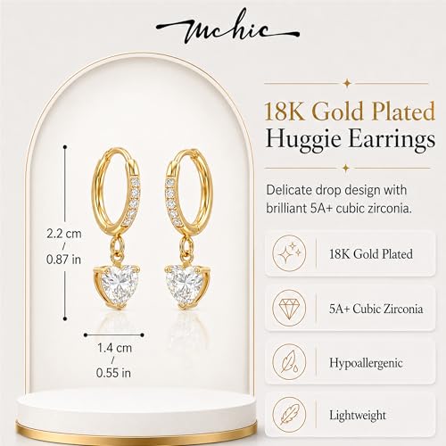 Mchic Dangle Earrings for Women: 18K Gold Plated CZ Drop Earrings Dainty Trendy Hypoallergenic Teardrop Bridal Wedding Style, Sparkly Elegant Dangling Jewelry Gift for Women Bridesmaid Prom Formal - color: Style 8-Gold