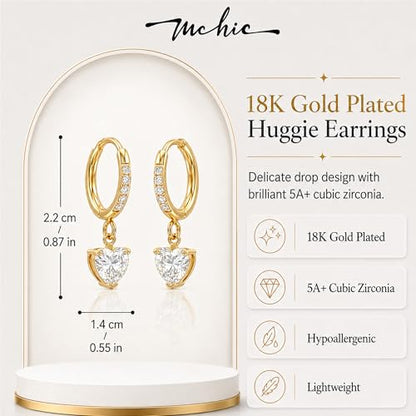 Mchic Dangle Earrings for Women: 18K Gold Plated CZ Drop Earrings Dainty Trendy Hypoallergenic Teardrop Bridal Wedding Style, Sparkly Elegant Dangling Jewelry Gift for Women Bridesmaid Prom Formal - color: Style 8-Gold