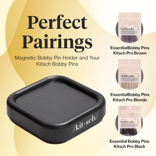 Kitsch Magnetic Bobby Pin Holder - Black, 1 Pc | Cute Stuff, Strong Magnetic Pin Holder for Desk & Vanity, Securely Holds Metal Hair Clips, Bobby Pins & Paper Clip