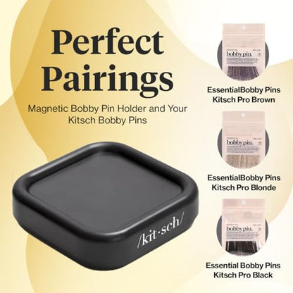 Kitsch Magnetic Bobby Pin Holder - Black, 1 Pc | Cute Stuff, Strong Magnetic Pin Holder for Desk & Vanity, Securely Holds Metal Hair Clips, Bobby Pins & Paper Clip